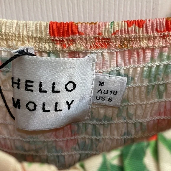 Hello Molly Floral Bustier Midi Dress Side Slit Puff Sleeve Women’s Medium NWT - Picture 4 of 11